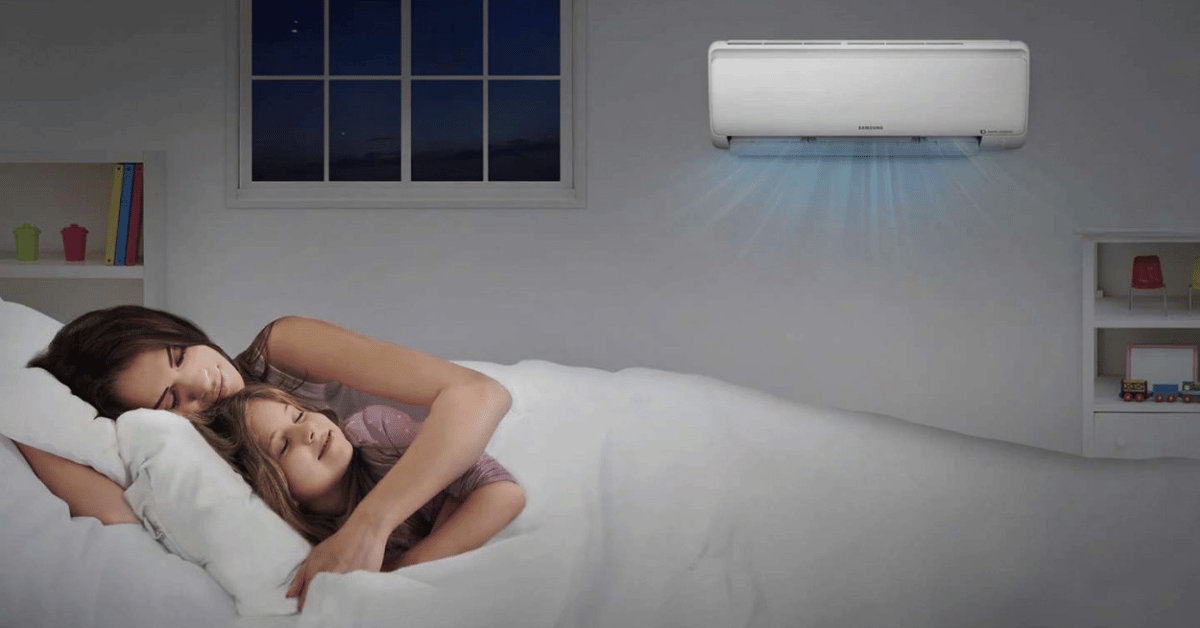 mulher e filha dormindo no ar condicionado